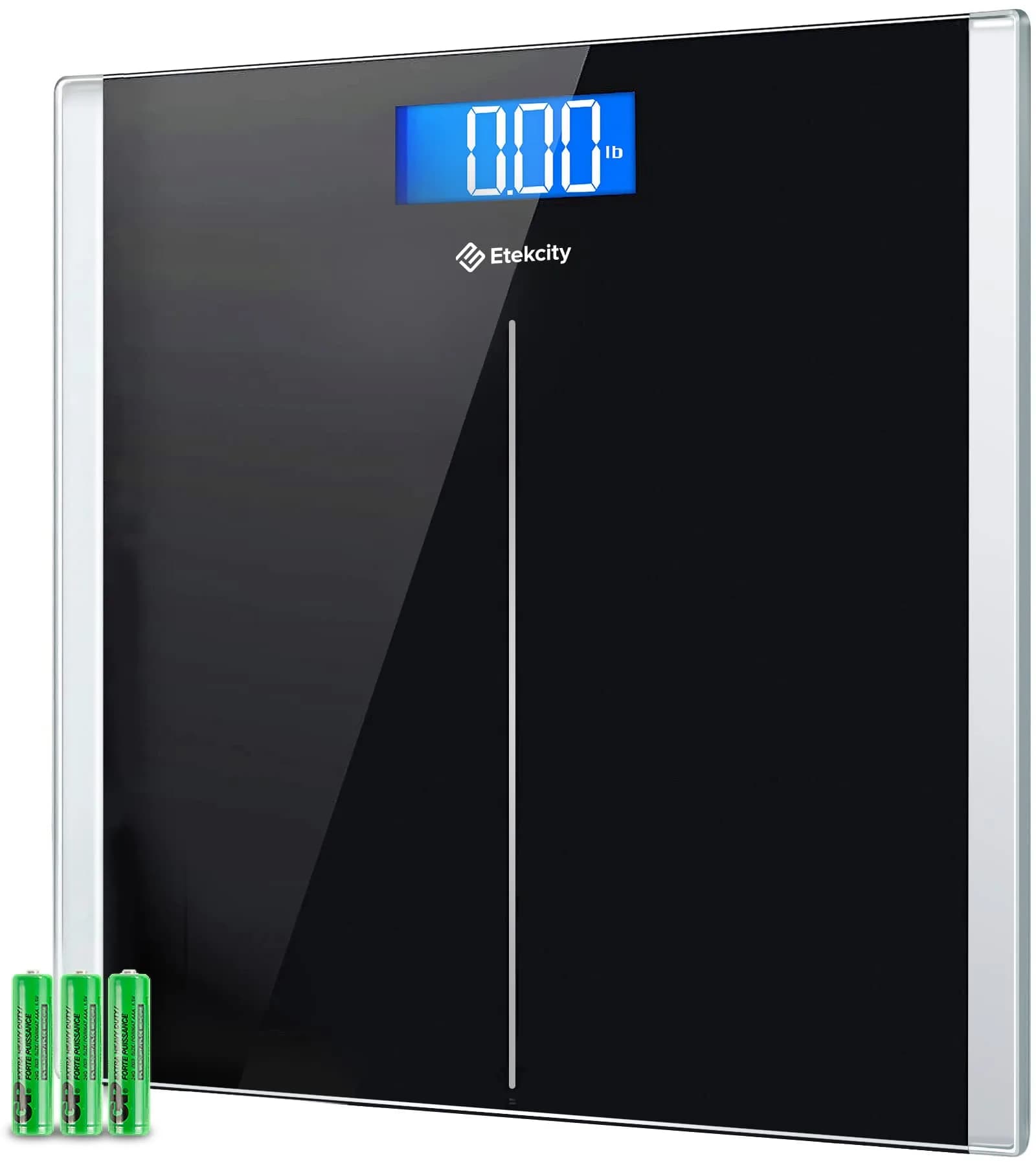 Etekcity Stainless Steel Digital Body Weight Scale with Large Blue LCD, 180kg Capacity | FDA Approved Precision Weighing — Black
