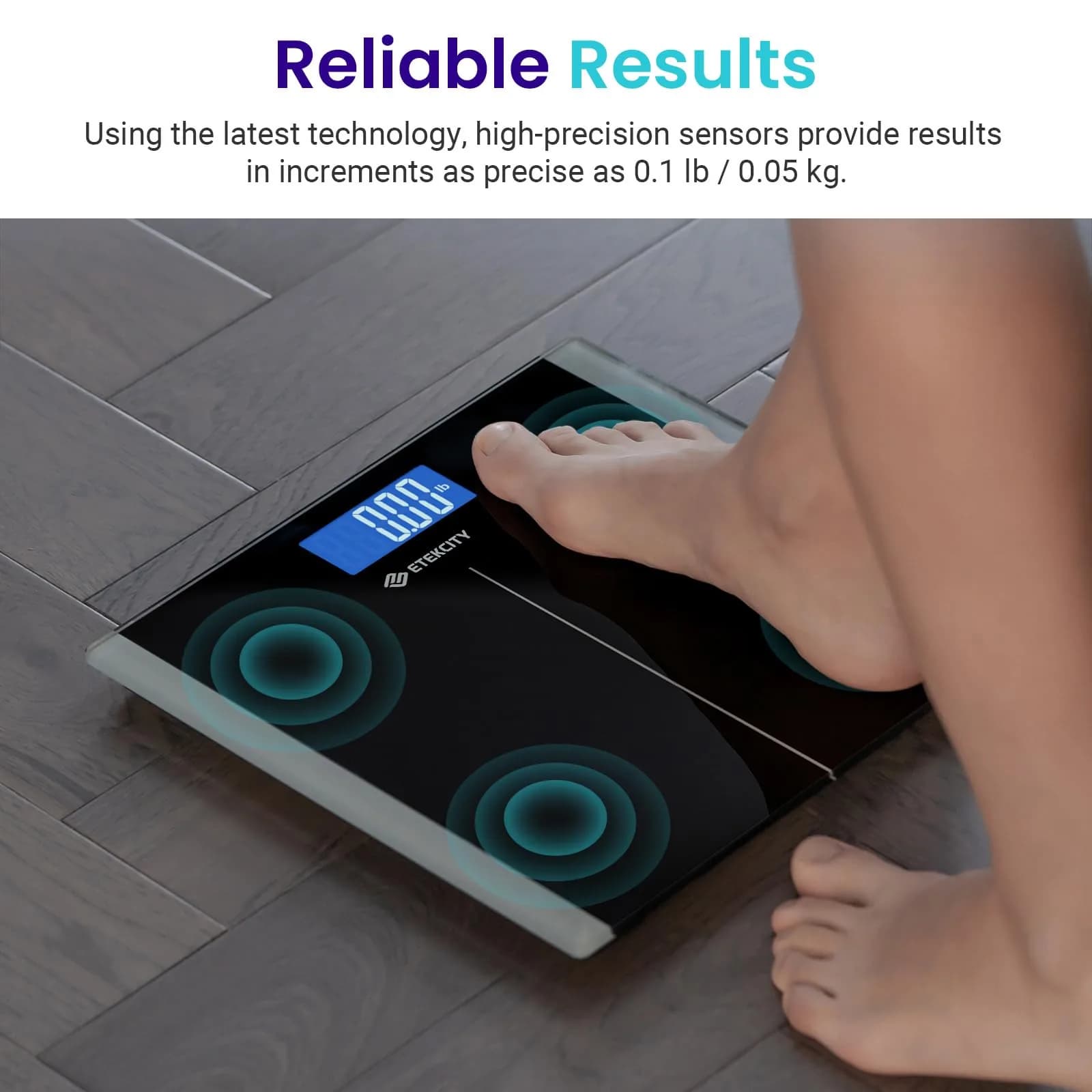 Etekcity Digital Bathroom Scale - Black, 11.8 x 11.8 Inch | Accurate High Precision Measurements with Backlight Display - view 2