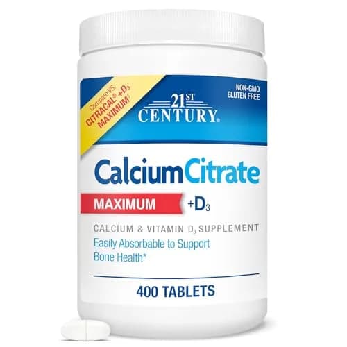 21st Century Calcium Citrate Plus D3 Maximum Tablets 630 mg (400 Count) | Bone Health Support with Vitamin D3 — 400 Count (Pack of 1)