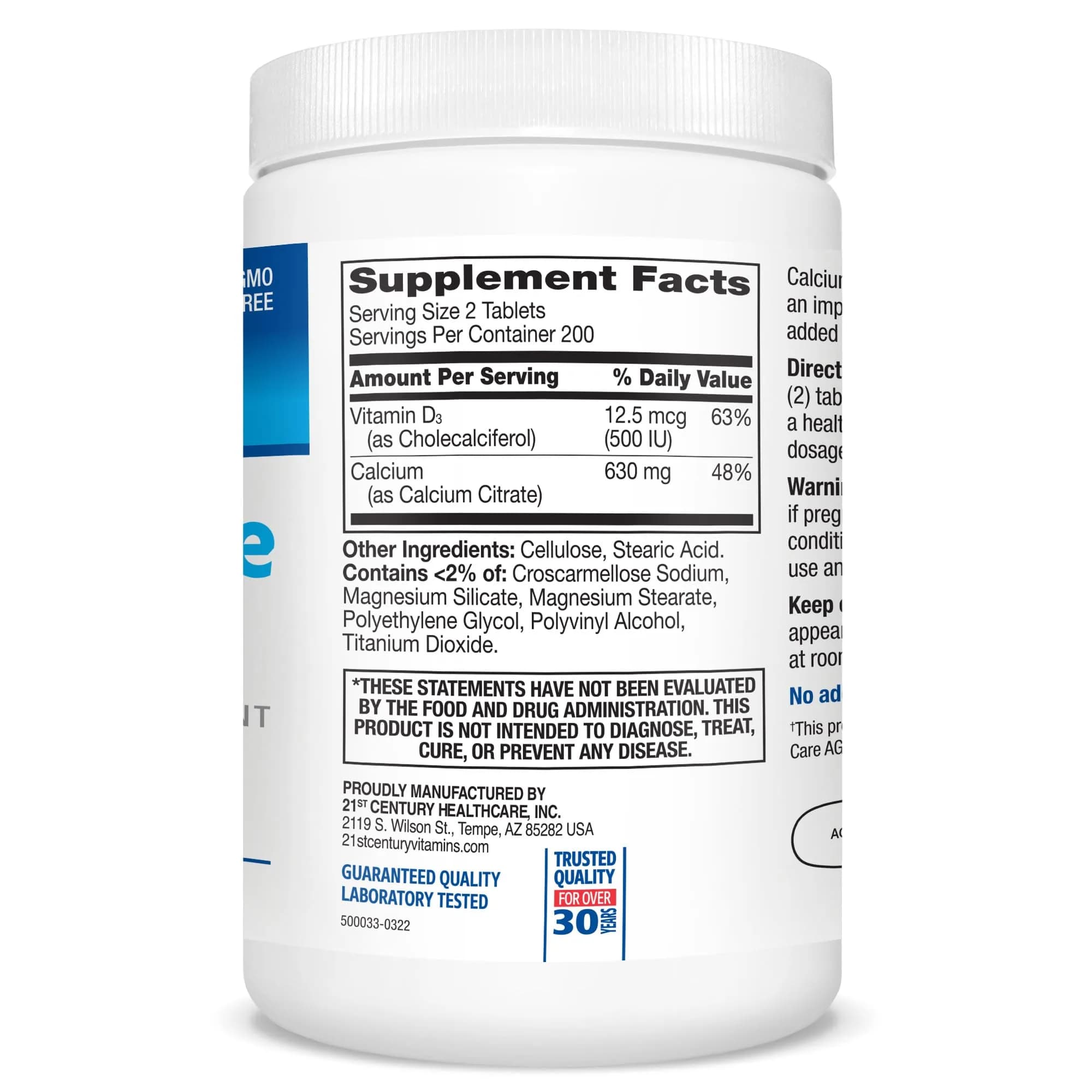 21st Century Calcium Citrate Plus D3 Maximum Tablets 630 mg (400 Count) | Bone Health Support with Vitamin D3 - view 2