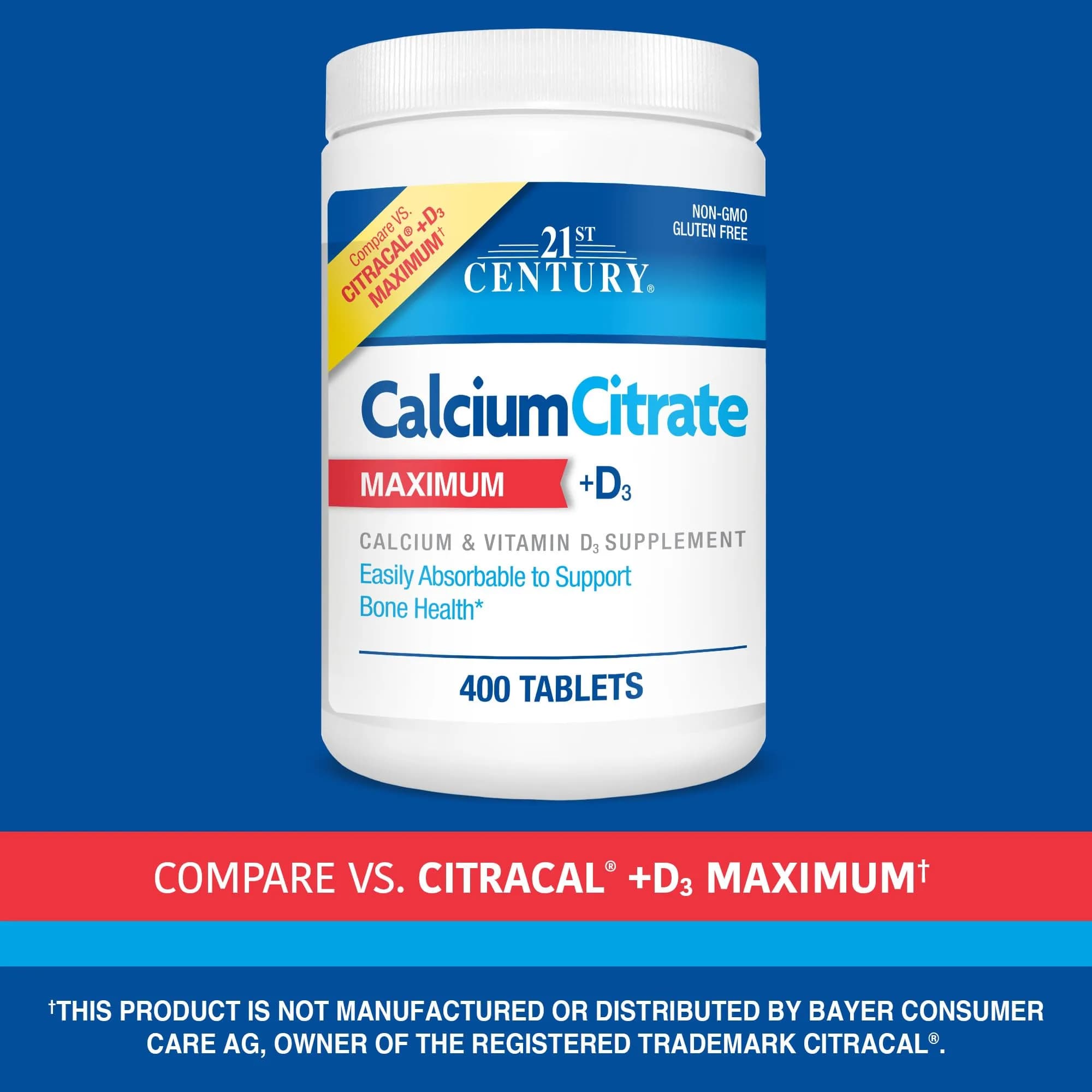 21st Century Calcium Citrate Plus D3 Maximum Tablets 630 mg (400 Count) | Bone Health Support with Vitamin D3 - view 3