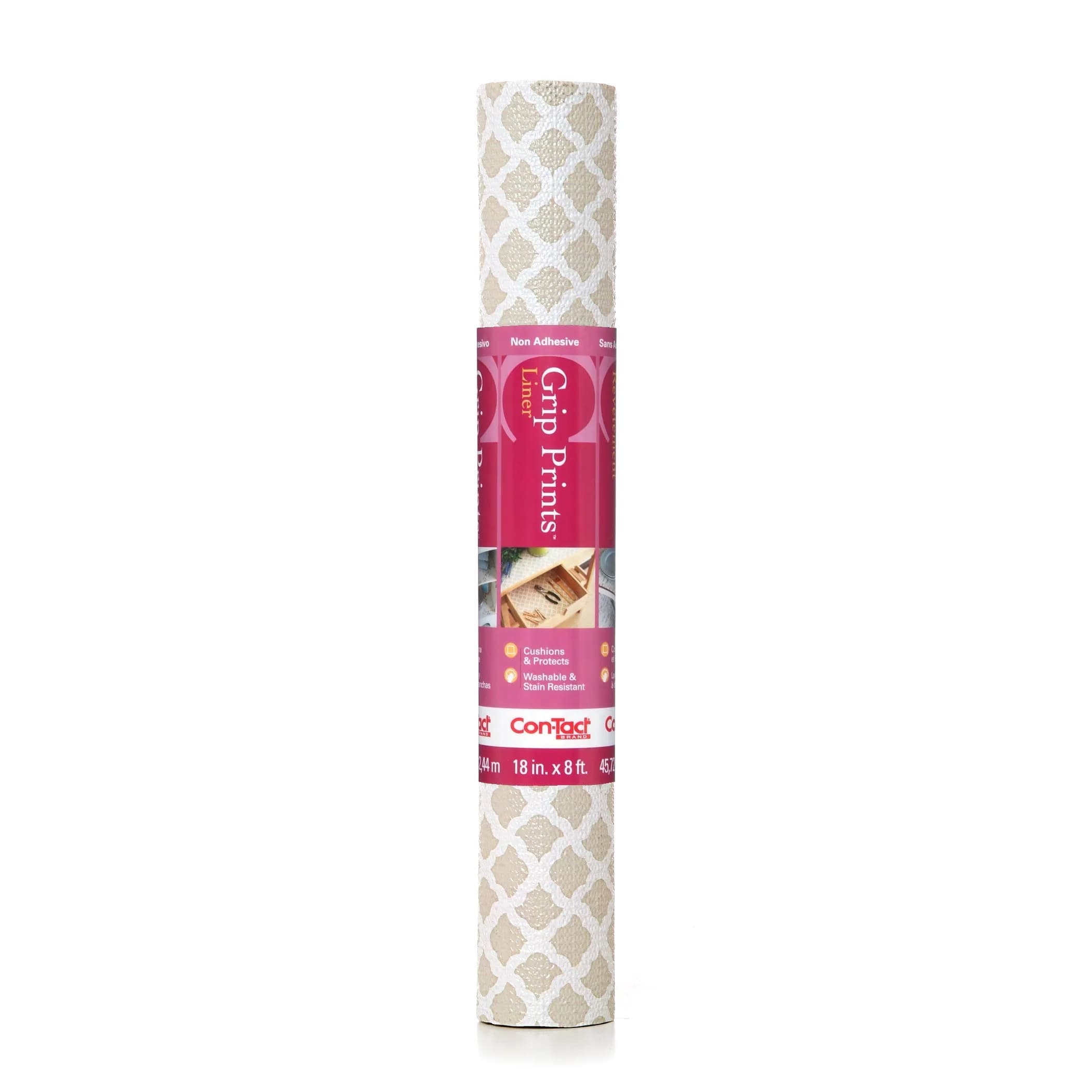 Con-Tact Grip Prints Shelf Liner, Durable Vinyl, 18" x 4' | Non-Slip Drawer & Cabinet Protector — Talisman Pale Grey