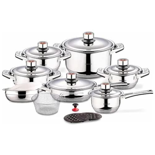 Swiss Inox 18-Piece Stainless Steel Cookware Set | Induction Compatible, 9-Ply Construction, European Design (120c) thumbnail 1