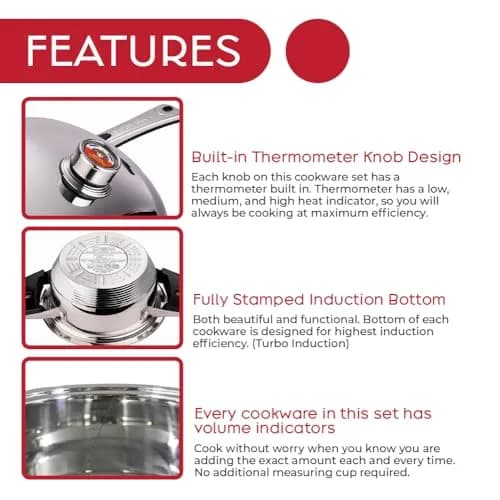 Swiss Inox 18-Piece Stainless Steel Cookware Set | Induction Compatible, 9-Ply Construction, European Design (120c) thumbnail 4