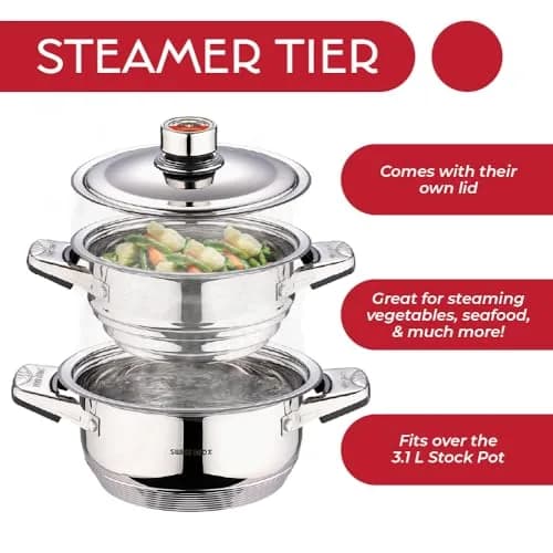 Swiss Inox 18-Piece Stainless Steel Cookware Set | Induction Compatible, 9-Ply Construction, European Design (120c) thumbnail 5