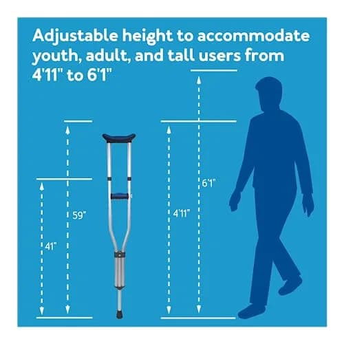 Carex Folding Aluminum Under Arm Crutches with Padded Cushions | Universal Fit 4'11"-6'1" thumbnail 5
