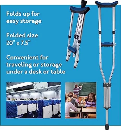 Carex Folding Aluminum Under Arm Crutches with Padded Cushions | Universal Fit 4'11"-6'1" thumbnail 6