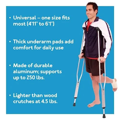 Carex Folding Aluminum Under Arm Crutches with Padded Cushions | Universal Fit 4'11"-6'1" thumbnail 3