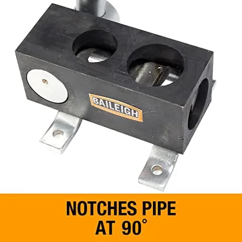 Baileigh Manual Pipe Notcher (TN-200M) | Notches 1.5" & 2" Schedule 40 Pipe, 90° | Heavy-Duty Steel & Chromium Blades thumbnail 3