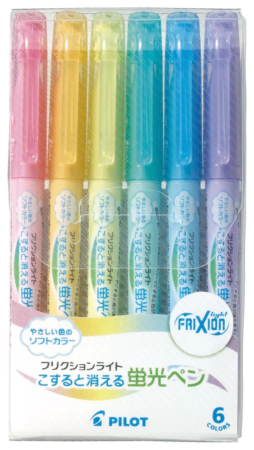 Pilot Frixion Light Soft Color Erasable Highlighter Pen, 6 Color Set (SFL-60SL-6CS) | Erasable, 6 Pastel Colors, Eco-Friendly — Assorted