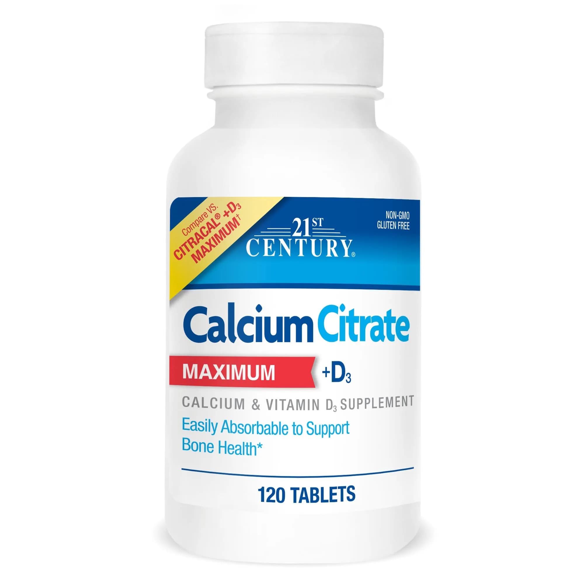 21st Century Calcium Citrate Plus D Maximum Caplets, 120 Count (630 mg Calcium / 500 IU D3) | Bone Health Support - main product image