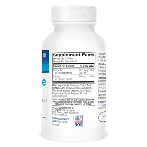 21st Century Calcium Citrate Plus D Maximum Caplets, 120 Count (630 mg Calcium / 500 IU D3) | Bone Health Support thumbnail 8