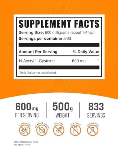 BulkSupplements N-Acetyl Cysteine (NAC) Powder 500g | Unflavored, Antioxidant Support for Adults thumbnail 2