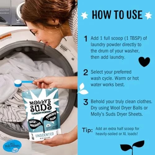 Molly's Suds Original Laundry Detergent Powder (47 oz / 1.32 kg) | Gentle, 70 Loads, Peppermint Scent thumbnail 5
