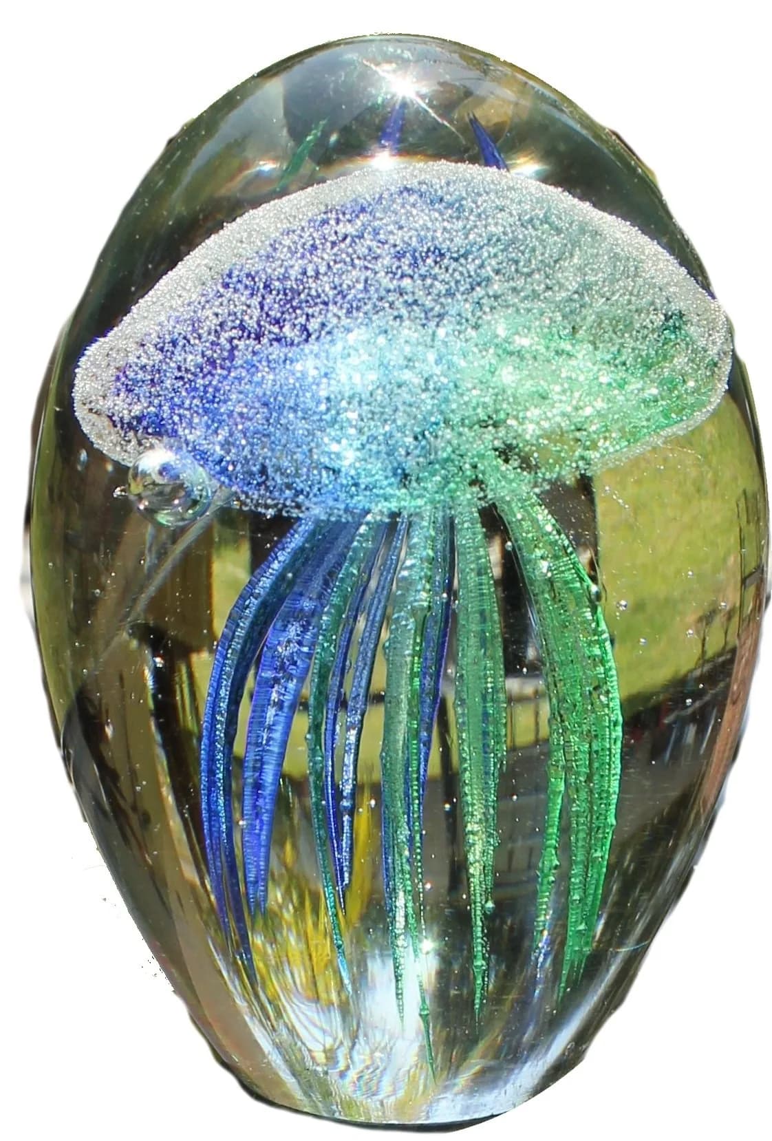 SPI Teal Art Glass Jellyfish 4.5" Glow in The Dark | Handblown Modern Art Decor — Glow-in-the-dark