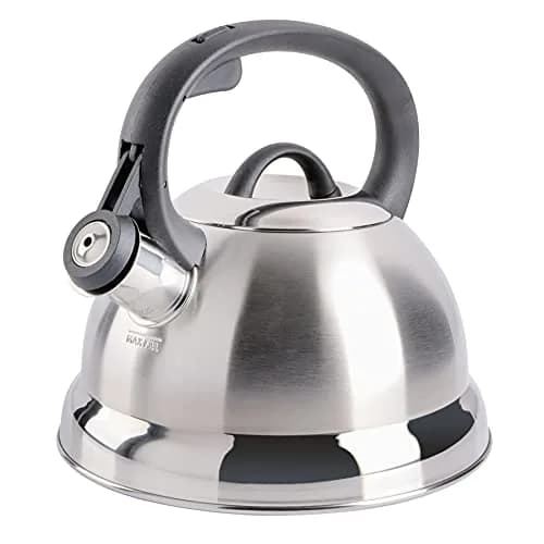 Mr. Coffee Flintshire 1.75-Quart Stainless Steel Whistling Tea Kettle – Brushed Satin Finish Stove-Top Kettle for Boiling Water thumbnail 1