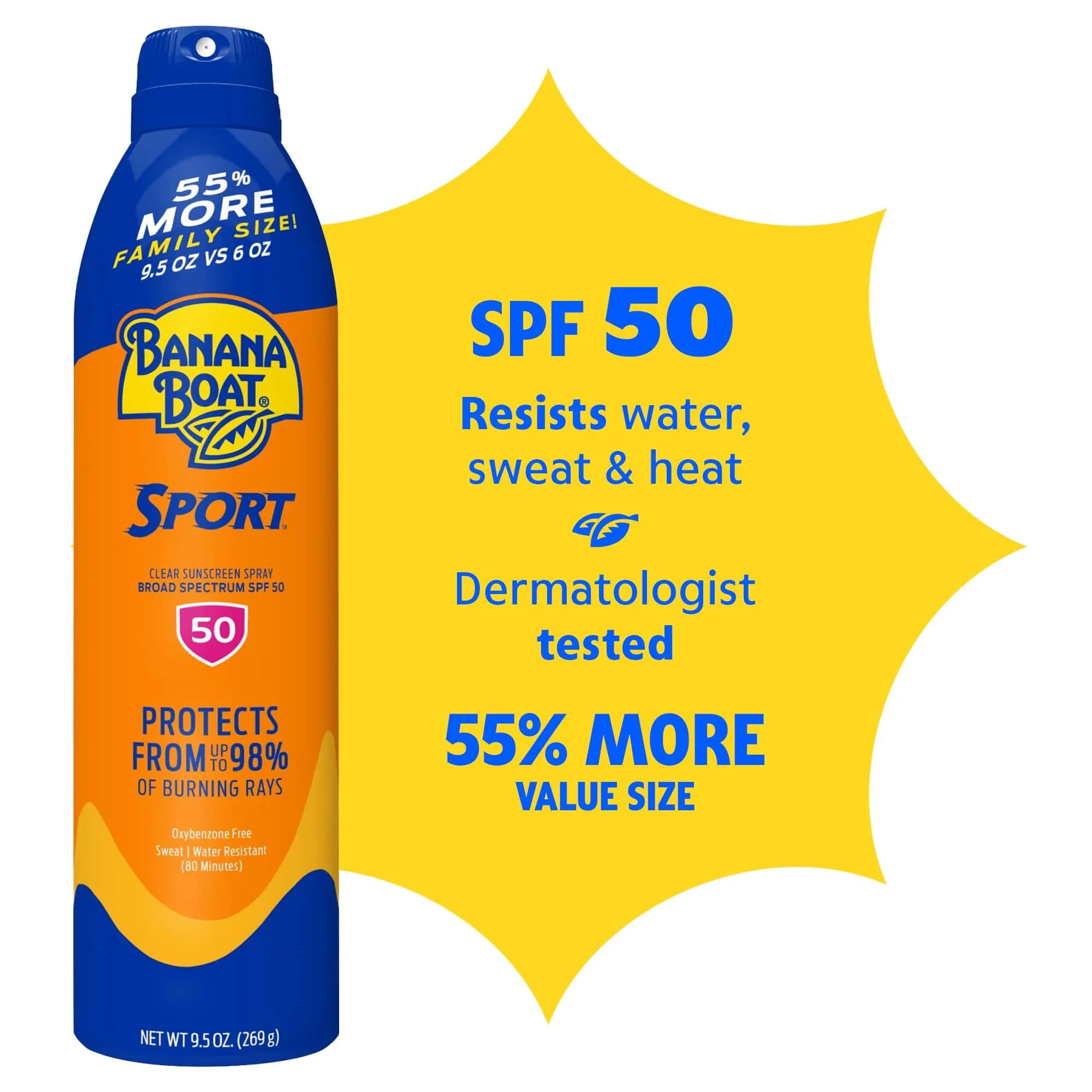 Banana Boat Sport SPF 50 Sunscreen Spray, 266 g (9.5 oz) | Sweat & Water Resistant, Broad Spectrum UVA/UVB - view 2