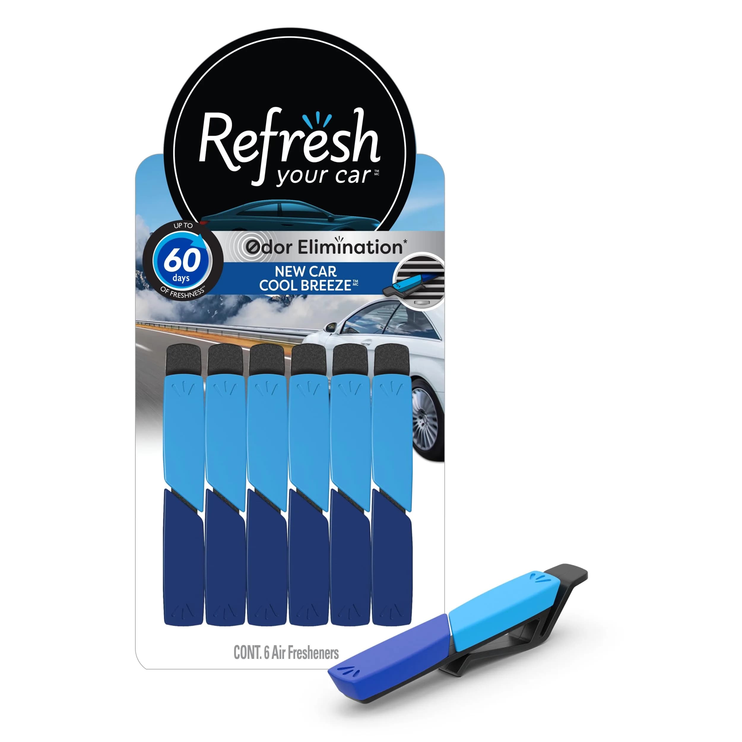 Refresh Your Car Vent Sticks New Car / Cool Breeze Scent | Discreet 60-Day Odor Control — blue