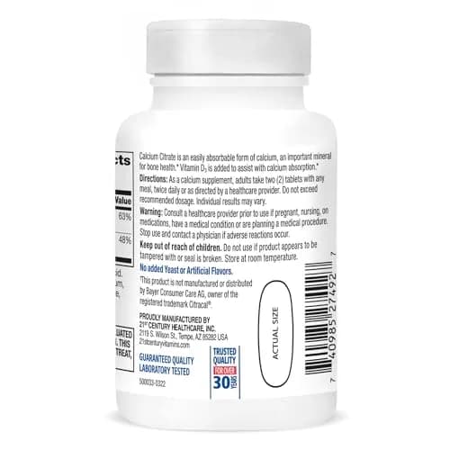 21st Century Calcium Citrate Plus D Maximum Caplets, 75 Count | Bone Health Support with Vitamin D3 thumbnail 8