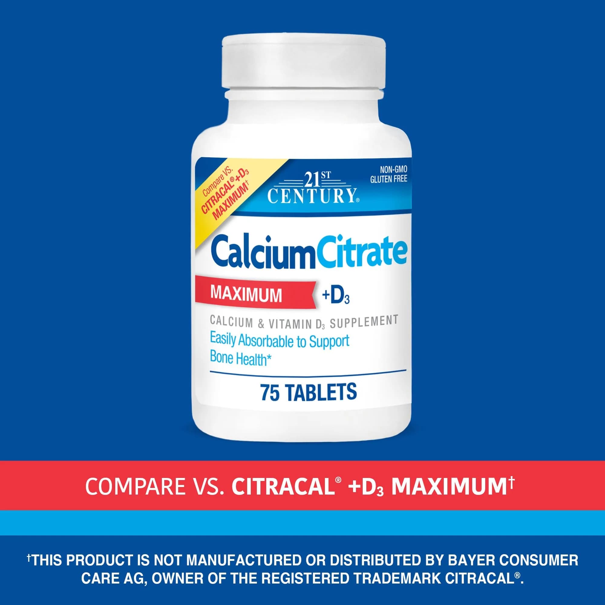 21st Century Calcium Citrate Plus D Maximum Caplets, 75 Count | Bone Health Support with Vitamin D3 - view 4