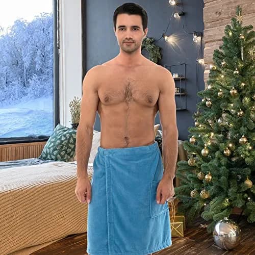 TowelSelections Men's Cotton Shower Wrap | Adjustable Velour Bath Towel for Men Small-Medium White thumbnail 2