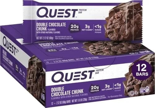 Quest Nutrition Double Chocolate Chunk Protein Bars 60g (2.12oz) | 20g Protein, 3g Net Carbs, Gluten-Free thumbnail 1