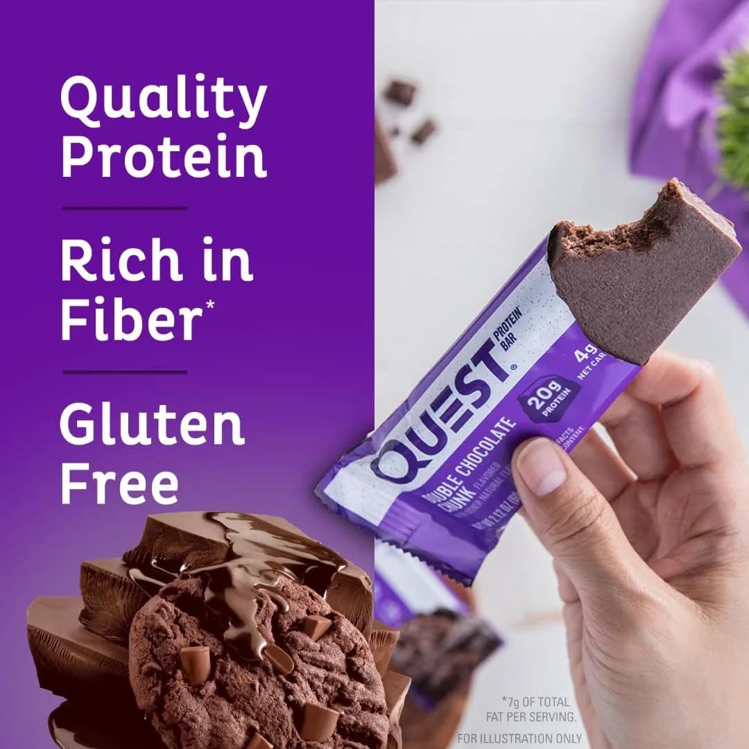 Quest Nutrition Double Chocolate Chunk Protein Bars 60g (2.12oz) | 20g Protein, 3g Net Carbs, Gluten-Free - view 3