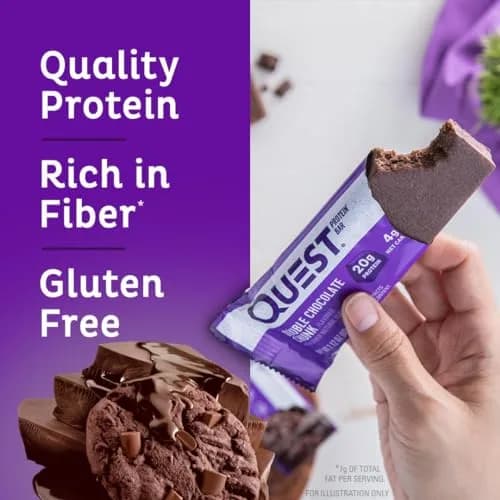 Quest Nutrition Double Chocolate Chunk Protein Bars 60g (2.12oz) | 20g Protein, 3g Net Carbs, Gluten-Free thumbnail 3