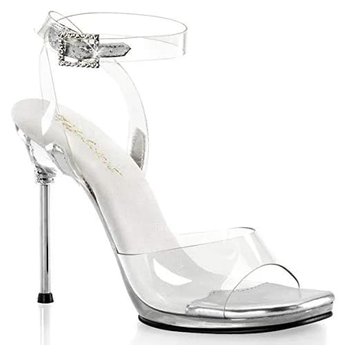 Fabulicious Women's Chic-06 Dress Sandal, Clear, 8 M US | 4 1/2" Heel & Rhinestone Buckle thumbnail 1