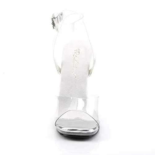 Fabulicious Women's Chic-06 Dress Sandal, Clear, 8 M US | 4 1/2" Heel & Rhinestone Buckle thumbnail 2
