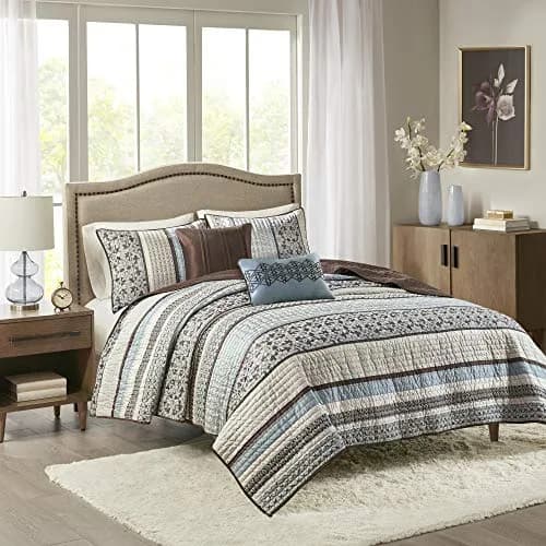 Madison Park Bedspread Set Full/Queen | All Season Jacquard Bedding Layer with Shams (90"x90") thumbnail 1