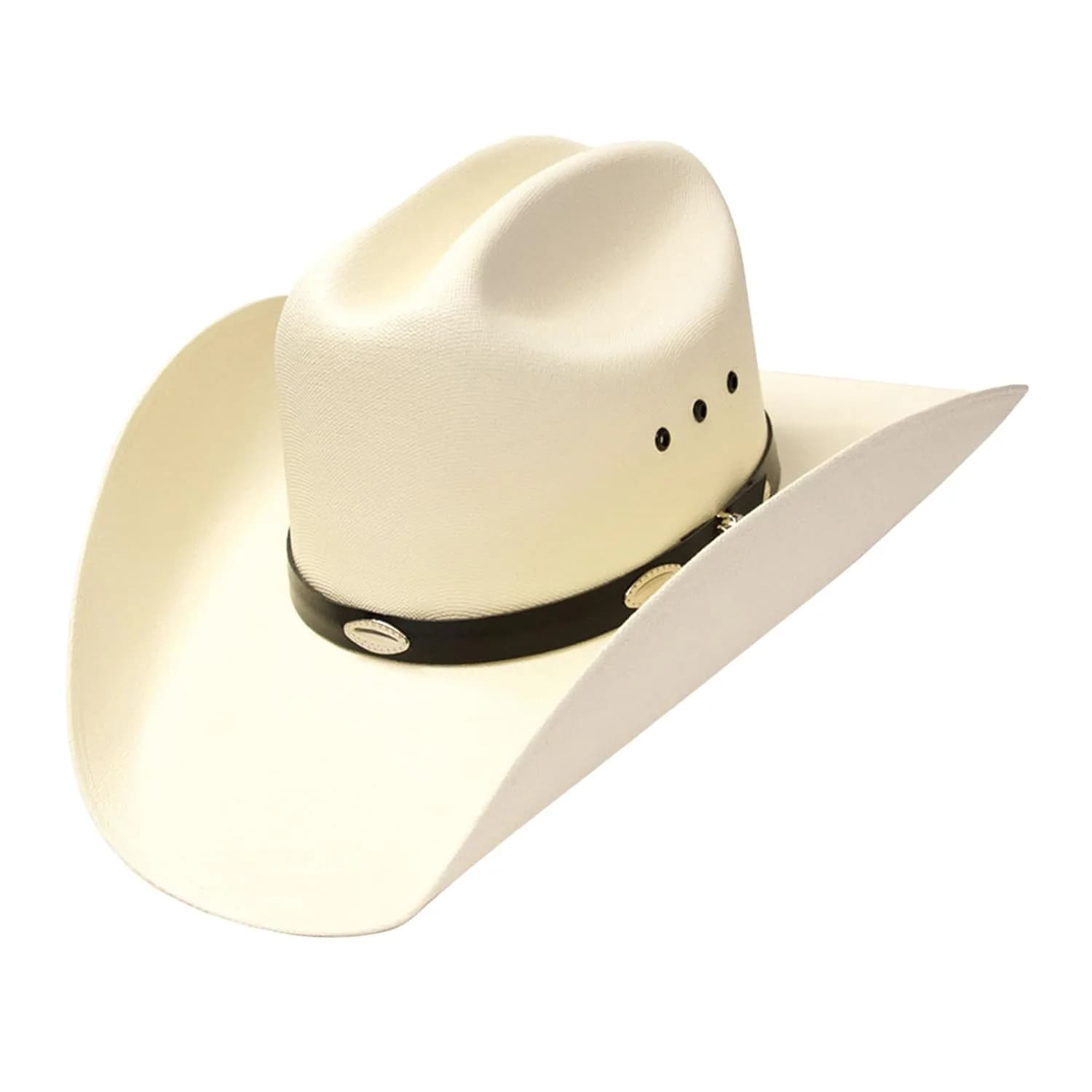Western Express Natural Straw Cowboy Hat for Men and Women | Cattleman Style with Black Hat Band and Silver Conchos — Off-white