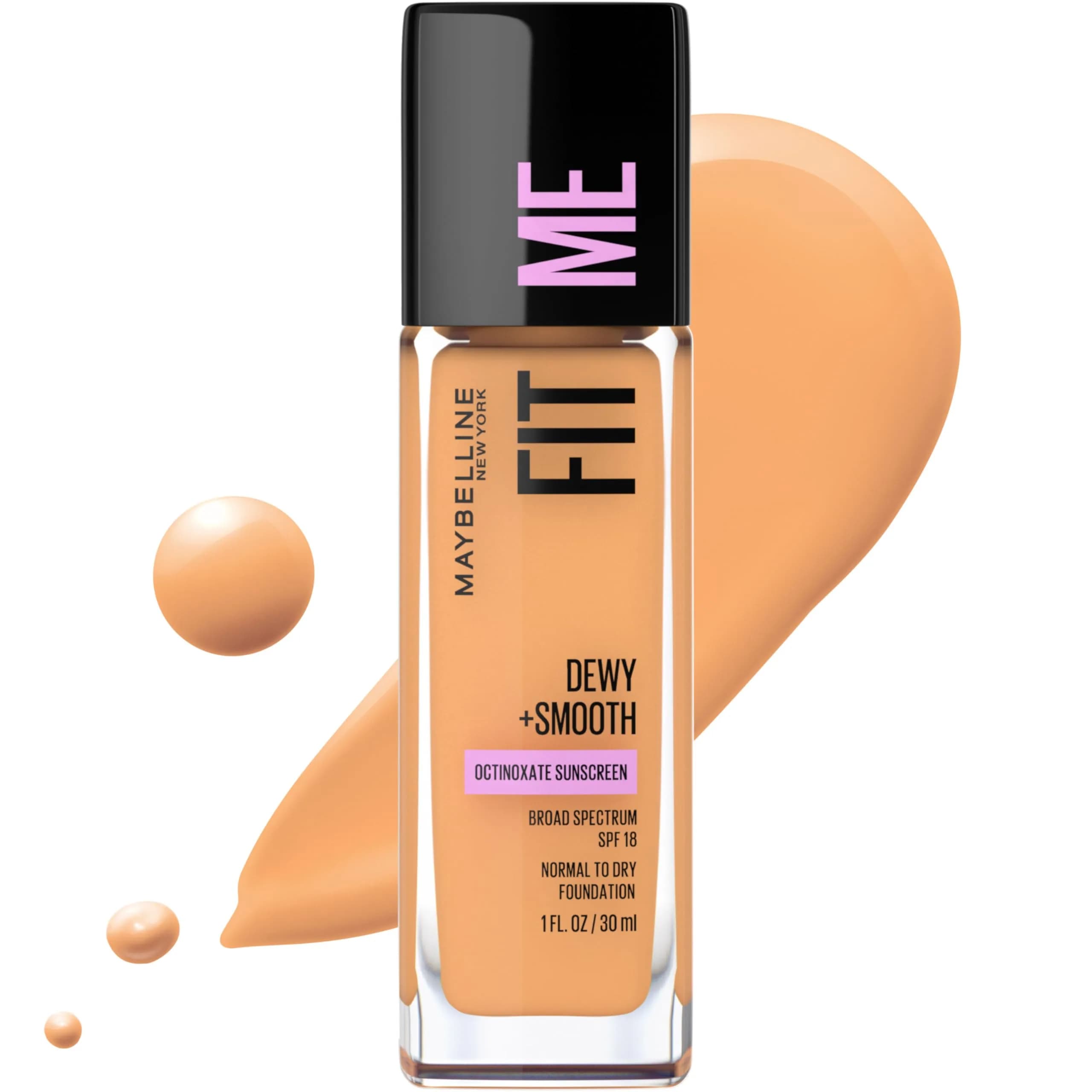 Maybelline Fit Me Dewy + Smooth Foundation, Natural Beige, 29.57ml (1 Fl Oz) | Hydrating Luminous Finish