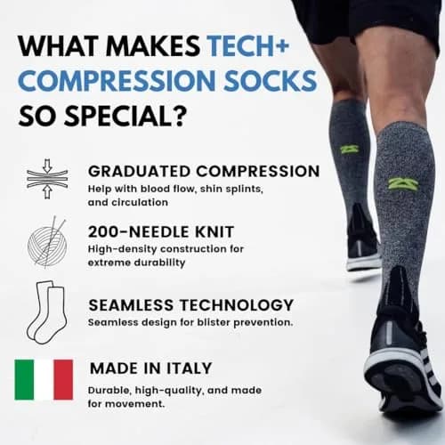 Zensah Tech+ Compression Socks - Knee High Running Socks for Sports, Travel, Made in Italy (Black, Small) thumbnail 2
