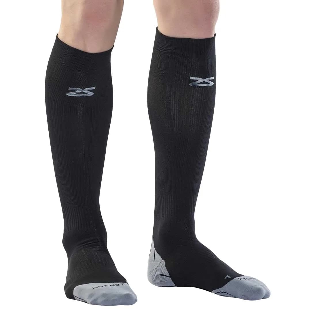Zensah Tech+ Compression Socks - Knee High Running Socks for Sports, Travel, Made in Italy (Black, X-Large)