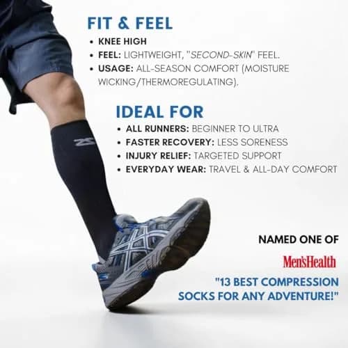 Zensah Tech+ Compression Socks - Knee High Running Socks for Sports, Travel, Made in Italy (Black, X-Large) thumbnail 5