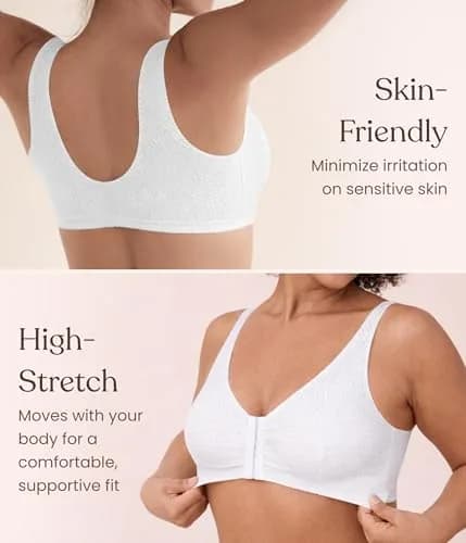 Carole Martin Comfort Front Closure Bras for Women, Wireless Sleep Bras | Soft Nylon/Spandex, B-D Cups, White thumbnail 3
