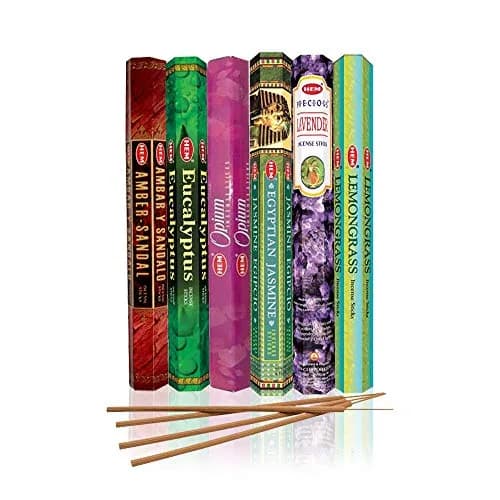 HEM assorted best sellers incense sticks pack of 6 | 120 Sticks, Fragrance - Lemongrass, Lavender, Egyptian Jasmine, Ambar Sandalo, Opium, Eucalyptus thumbnail 1