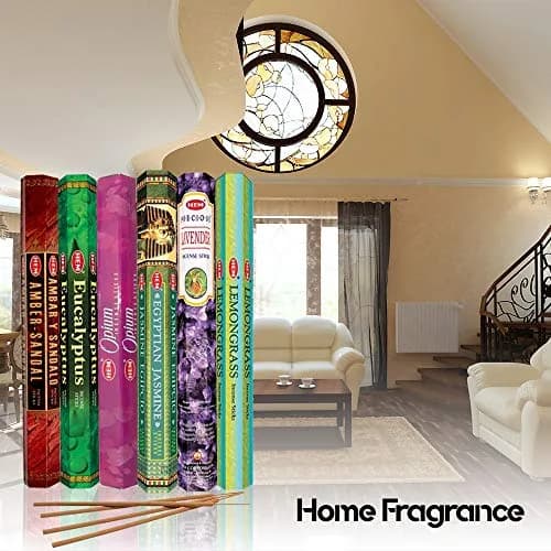HEM assorted best sellers incense sticks pack of 6 | 120 Sticks, Fragrance - Lemongrass, Lavender, Egyptian Jasmine, Ambar Sandalo, Opium, Eucalyptus thumbnail 5