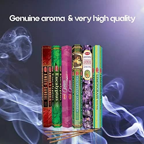 HEM assorted best sellers incense sticks pack of 6 | 120 Sticks, Fragrance - Lemongrass, Lavender, Egyptian Jasmine, Ambar Sandalo, Opium, Eucalyptus thumbnail 6