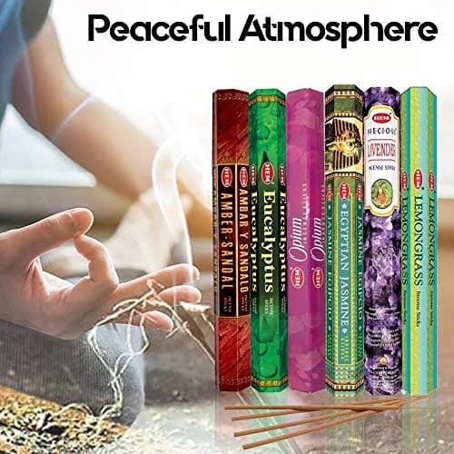HEM assorted best sellers incense sticks pack of 6 | 120 Sticks, Fragrance - Lemongrass, Lavender, Egyptian Jasmine, Ambar Sandalo, Opium, Eucalyptus thumbnail 2
