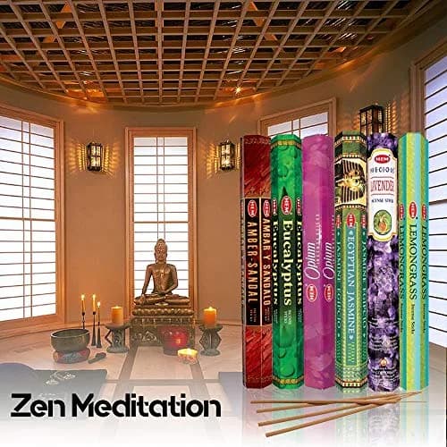 HEM assorted best sellers incense sticks pack of 6 | 120 Sticks, Fragrance - Lemongrass, Lavender, Egyptian Jasmine, Ambar Sandalo, Opium, Eucalyptus thumbnail 3