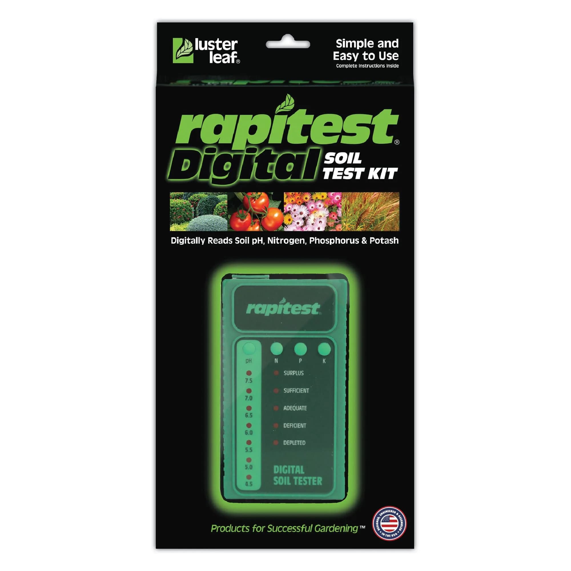 Luster Leaf 1605 Rapitest Digital Soil Testing Kit with 25 Tests | Measures pH, Nitrogen, Phosphorus, Potash - main product image