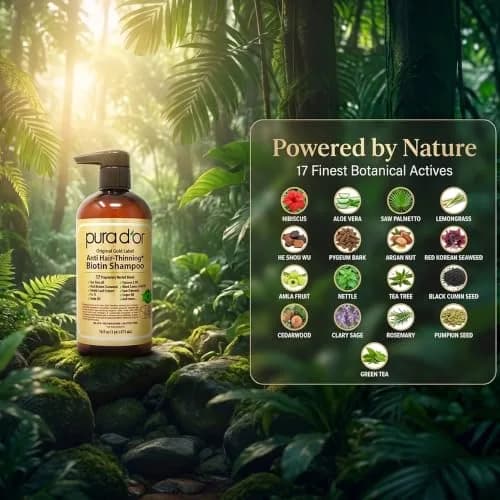 PURA D'OR Original Gold Label Anti-Hair Thinning Biotin Shampoo 473ml (16 Fl Oz) | Clinically Tested Botanical Care thumbnail 5