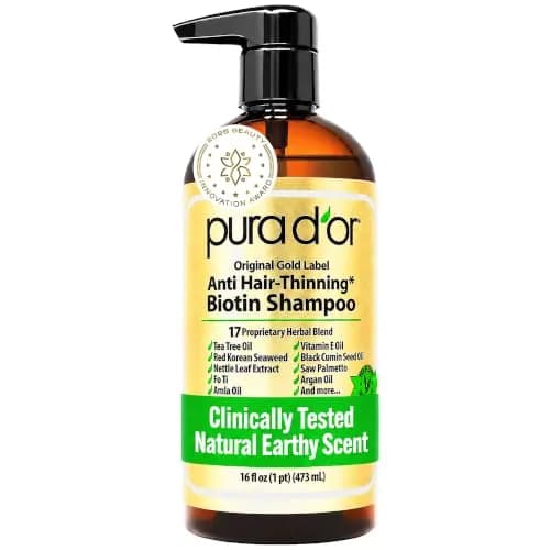 PURA D'OR Original Gold Label Anti-Hair Thinning Biotin Shampoo 473ml (16 Fl Oz) | Clinically Tested Botanical Care thumbnail 1