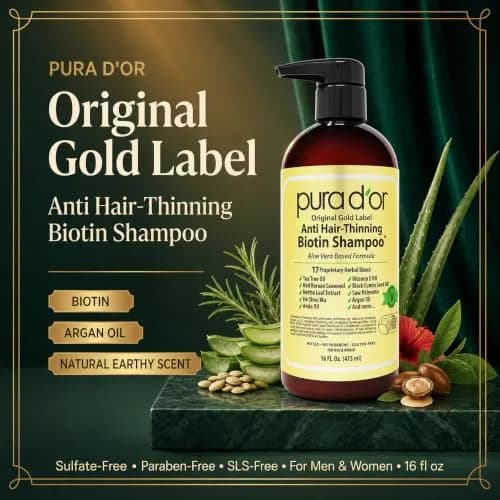PURA D'OR Original Gold Label Anti-Hair Thinning Biotin Shampoo 473ml (16 Fl Oz) | Clinically Tested Botanical Care thumbnail 2