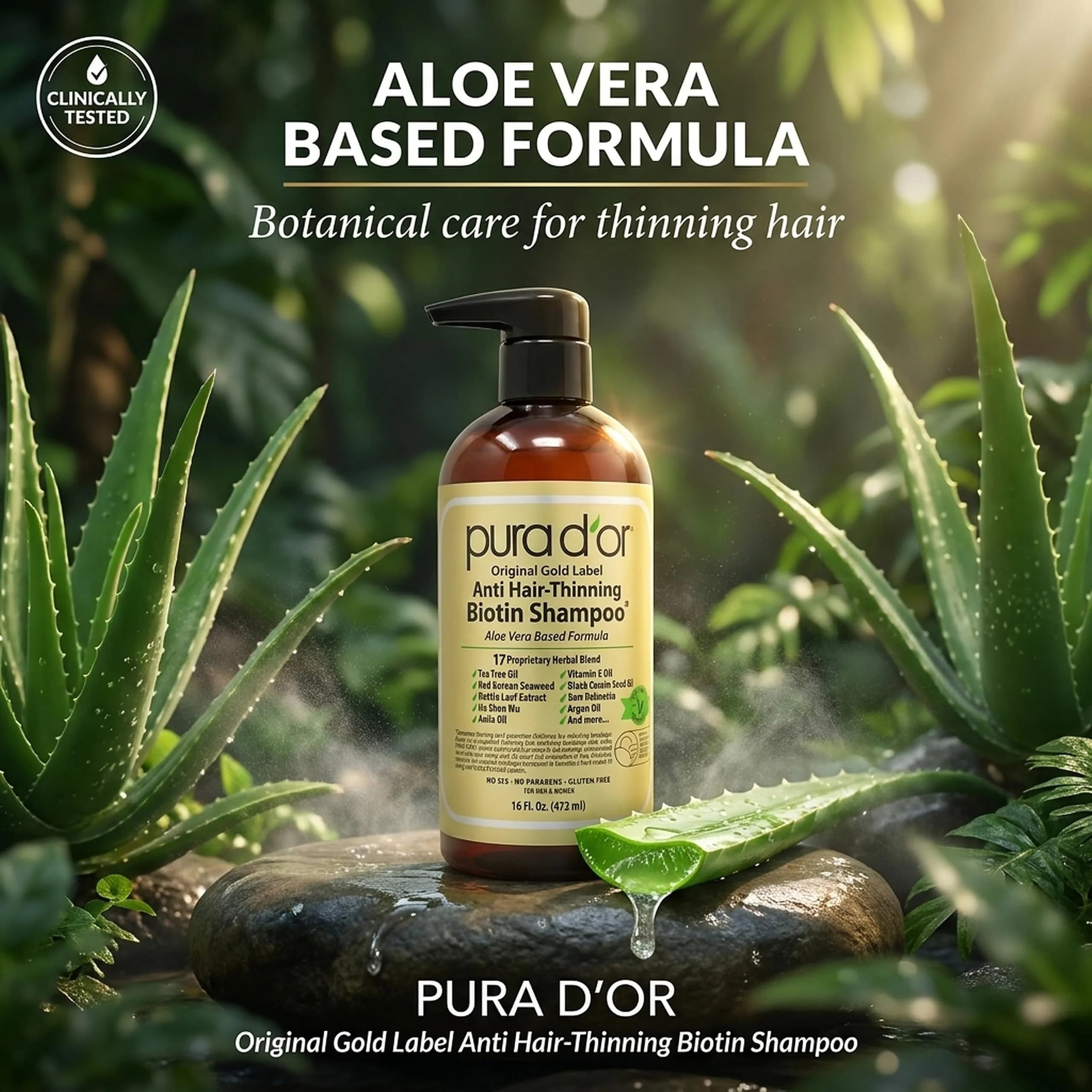 PURA D'OR Original Gold Label Anti-Hair Thinning Biotin Shampoo 473ml (16 Fl Oz) | Clinically Tested Botanical Care - view 3