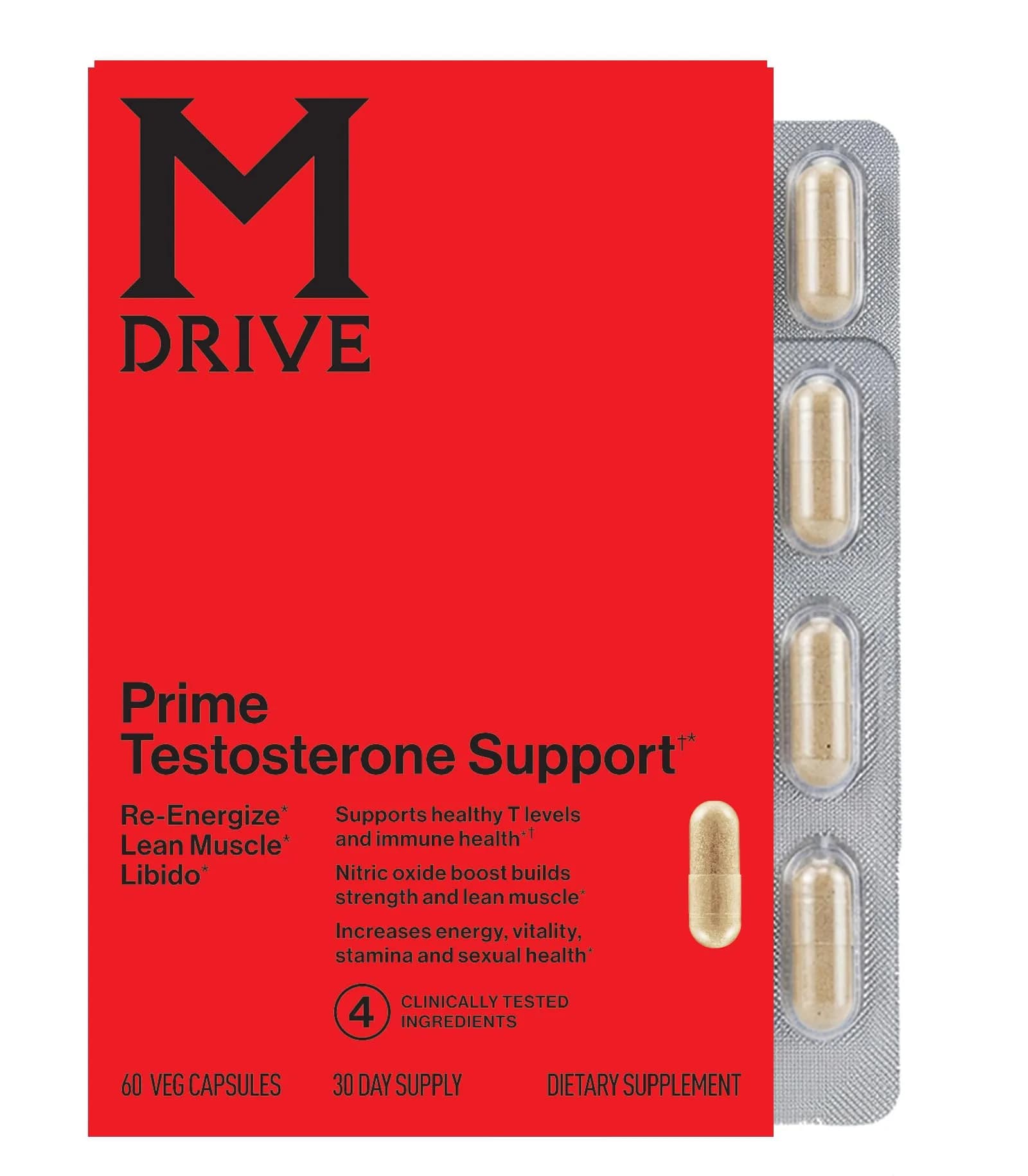 M Drive Prime Men's T‑Support Energy, Focus & Lean Muscle | Natural Testosterone Support, 60 Capsules