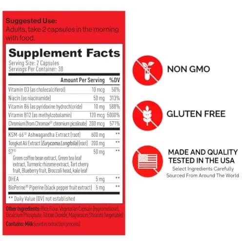 M Drive Prime Men's T‑Support Energy, Focus & Lean Muscle | Natural Testosterone Support, 60 Capsules thumbnail 4