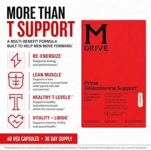 M Drive Prime Men's T‑Support Energy, Focus & Lean Muscle | Natural Testosterone Support, 60 Capsules thumbnail 5